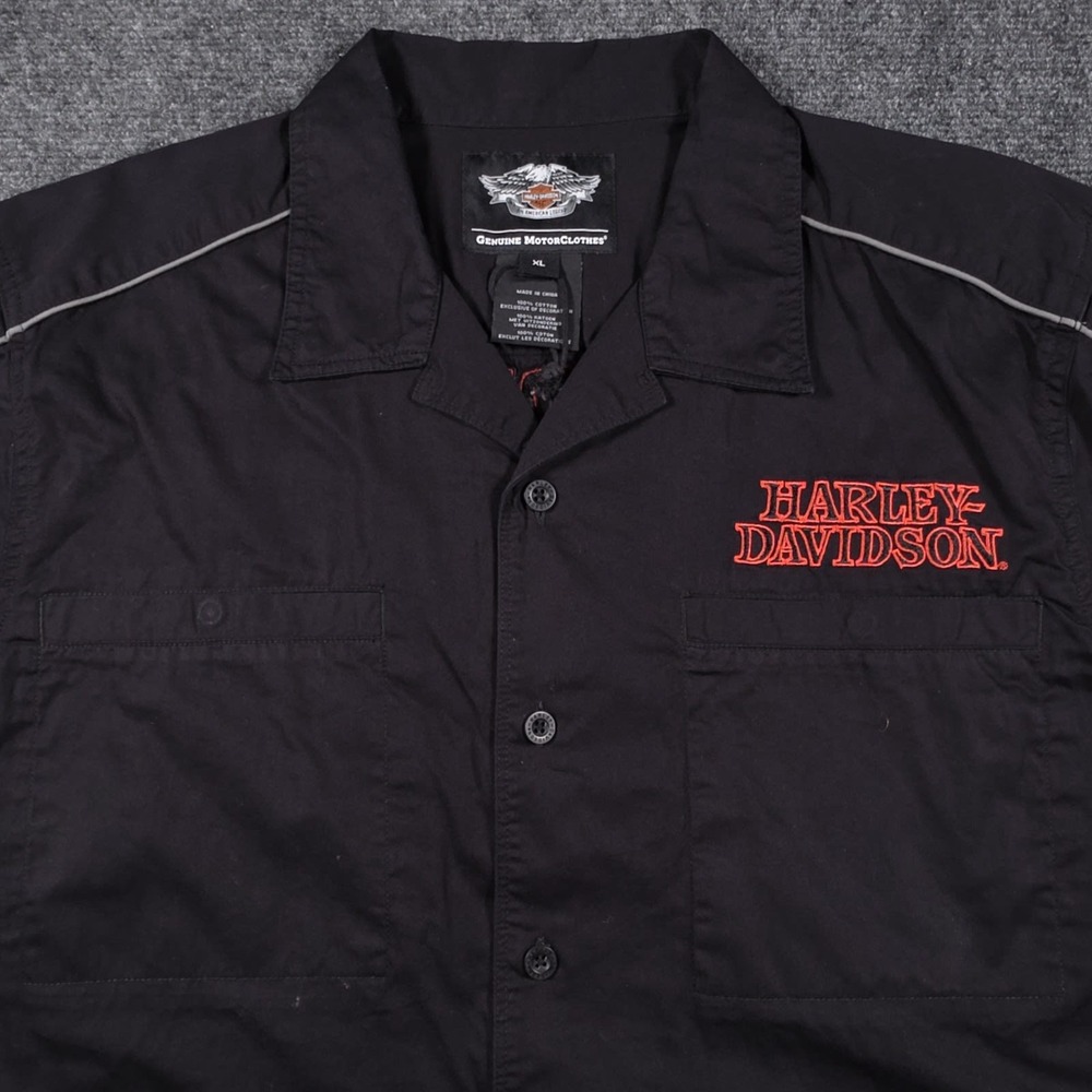 Harley Davidson Mechanic Shirt Mens XL Black Skull Embroidered Motorcycle Biker